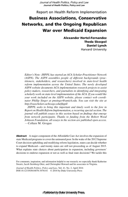 Business Associations, Conservative Networks, and the Ongoing Republican War Over Medicaid Expansion