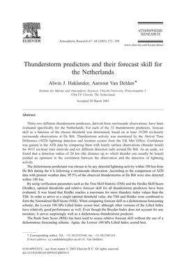 Thunderstorm Predictors and Their Forecast Skill for the Netherlands