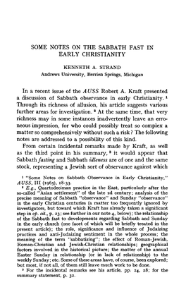 Some Notes on the Sabbath Fast in Early Christianity