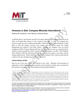 Ventures in Salt: Compass Minerals International Rebecca M