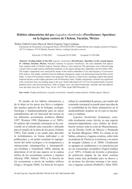 Hábitos Alimenticios Del Pez Lagodon Rhomboides (Perciformes: Sparidae) En La Laguna Costera De Chelem, Yucatán, México