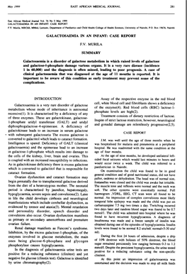 Galactosaemia in an Infant: Case Report F.V