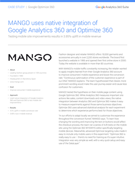 MANGO Uses Native Integration of Google Analytics 360 and Optimize 360 Testing Mobile Site Improvements Results in 3.85% Uplift in Mobile Revenue