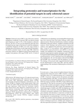 Integrating Proteomics and Transcriptomics for the Identification of Potential Targets in Early Colorectal Cancer