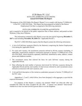 CCR-Butte IV, LLC KXTL(AM), KMBR(FM) and KAAR(FM) Annual EEO Public File Report