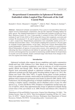 Herpetofaunal Communities in Ephemeral Wetlands Embedded Within Longleaf Pine Flatwoods of the Gulf Coastal Plain