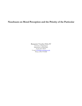 Nussbaum on Moral Perception and the Priority of the Particular