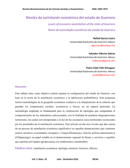 Niveles De Asimilación Económica Del Estado De Guerrero