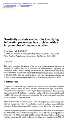 Sensitivity Analysis Methods for Identifying Influential Parameters in a Problem with a Large Number of Random Variables