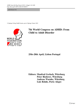 7Th World Congress on ADHD: from Child to Adult Disorder