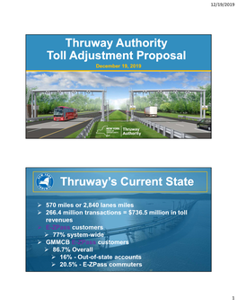 Thruway Authority Toll Adjustment Proposal December 19, 2019