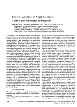 Effect of Atropine on Vagal Release of Gastrin and Pancreatic Polypeptide