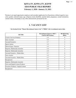 Kfta-Tv, Knwa-Tv, Kxnw Eeo Public File Report I