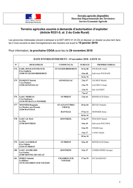 Terrains Agricoles Soumis À Demande D'autorisation D'exploiter (Article R331-5, Al. 2 Du Code Rural)