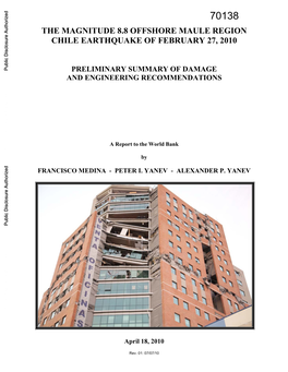 The Magnitude 8.8 Offshore Maule Region Chile Earthquake of February 27, 2010