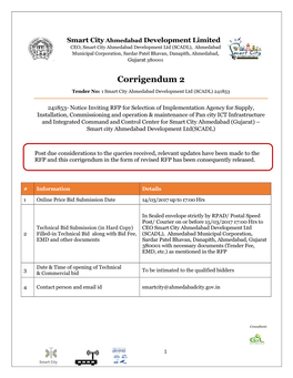 Corrigendum 2 Tender No: 1 Smart City Ahmedabad Development Ltd (SCADL) 241853