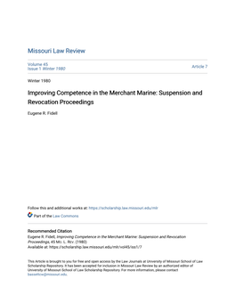 Improving Competence in the Merchant Marine: Suspension and Revocation Proceedings