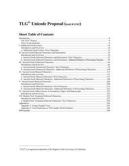 TLG ®1 Unicode Proposal (Draft 8/13/02)