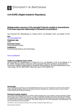 Multigeneration Exposure of the Springtail Folsomia Candida to Phenanthrene: from Dose-Response Relationships to Threshold Concentrations