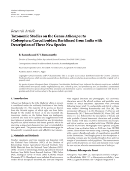 Taxonomic Studies on the Genus Athesapeuta (Coleoptera: Curculionidae: Baridinae) from India with Description of Three New Species