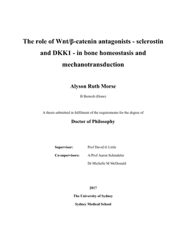 The Role of Wnt/Β-Catenin Antagonists - Sclerostin and DKK1 - in Bone Homeostasis and Mechanotransduction