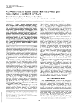 CD30 Induction of Human Immunodeficiency Virus Gene Transcription Is Mediated by TRAF2