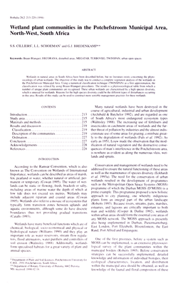 Wetland Plant Communities in the Potchefstroom Municipal Area, North-West, South Africa