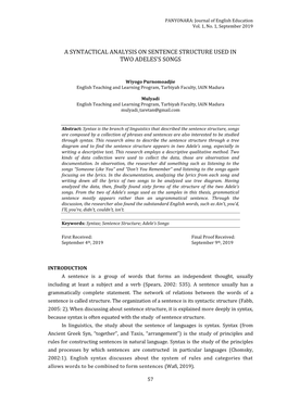 A Syntactical Analysis on Sentence Structure Used in Two Adeles's Songs