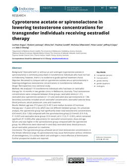 Cyproterone Acetate Or Spironolactone in Lowering Testosterone Concentrations for Transgender Individuals Receiving Oestradiol Therapy