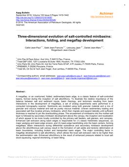 Three-Dimensional Evolution of Salt-Controlled Minibasins: Interactions, Folding, and Megaflap Development