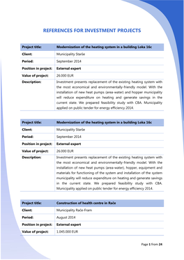 References for Investment Projects