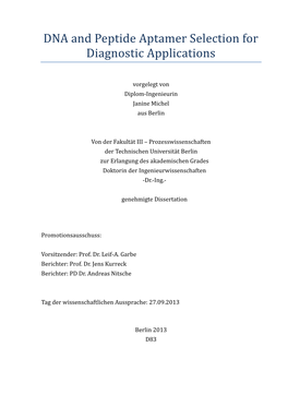 DNA and Peptide Aptamer Selection for Diagnostic Applications