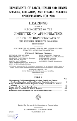 Departments of Labor, Health and Human Services, Education, and Related Agencies Appropriations for 2018