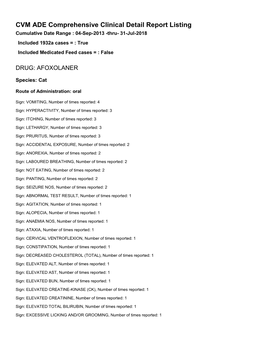 FDA CVM Comprehensive ADE Report Listing for Afoxolaner