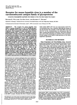 Receptor for Mouse Hepatitis Virus Is a Member of the Carcinoembryonic Antigen Family of Glycoproteins