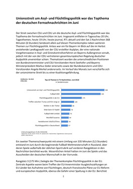 Unionsstreit Um Asyl- Und Flüchtlingspolitik War Das Topthema Der Deutschen Fernsehnachrichten Im Juni