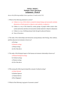 NPTEL Moocs Multiple Choice Questions Assignment – Week II