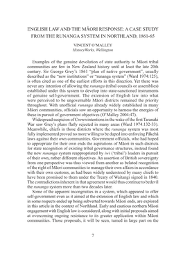 English Law and the Mäori Response: a Case Study from the Runanga System in Northland, 1861-65