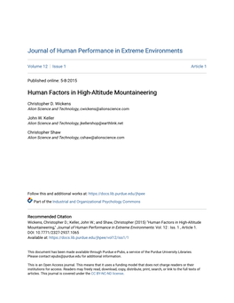 Human Factors in High-Altitude Mountaineering