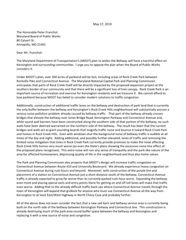 RCHCA Beltway Expansion Concerns- Draft Letter for Dicussion at 5-22-19