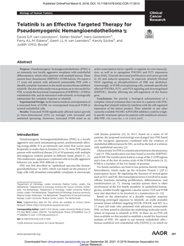 Telatinib Is an Effective Targeted Therapy for Pseudomyogenic Hemangioendothelioma David G.P