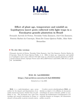 Effect of Plant Age, Temperature and Rainfall on Lepidoptera Insect Pests Collected with Light Traps in a Eucalyptus Grandis
