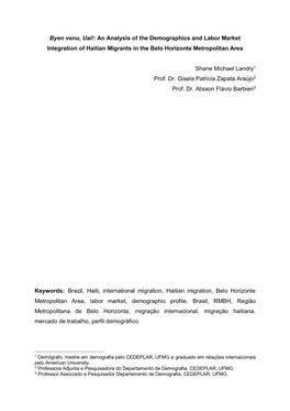 An Analysis of the Demographics and Labor Market Integration of Haitian Migrants in the Belo Horizonte Metropolitan Area