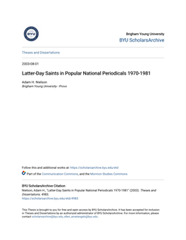 Latter-Day Saints in Popular National Periodicals 1970-1981