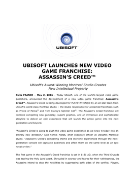 Ubisoft Assassins Brand Announcement EN