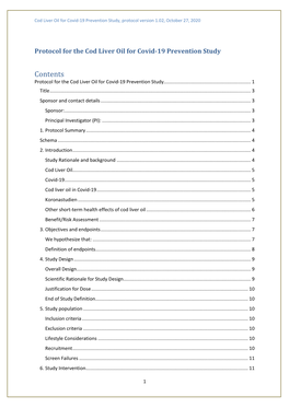 Cod Liver Oil for Covid-19 Prevention Study, Protocol Version 1.01