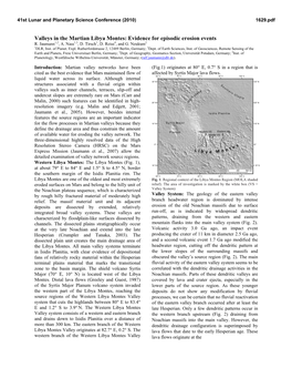 Valleys in the Martian Libya Montes: Evidence for Episodic Erosion Events R