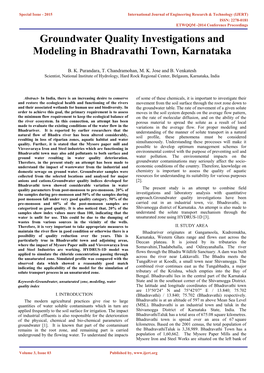 Groundwater Quality Investigations and Modeling in Bhadravathi Town, Karnataka