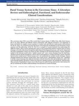 Dural Venous System in the Cavernous Sinus: a Literature Review and Embryological, Functional, and Endovascular Clinical Considerations