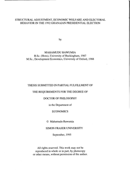 Structural Adjustment, Economic Welfare and Electoral Behavior in the 1992 Ghanaian Presidential Election